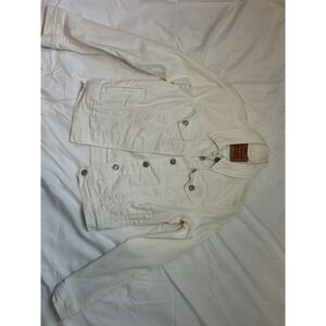 LEVI'S‎ White Denim Jacket Classic Trucker Style Button Front Size Extra Small